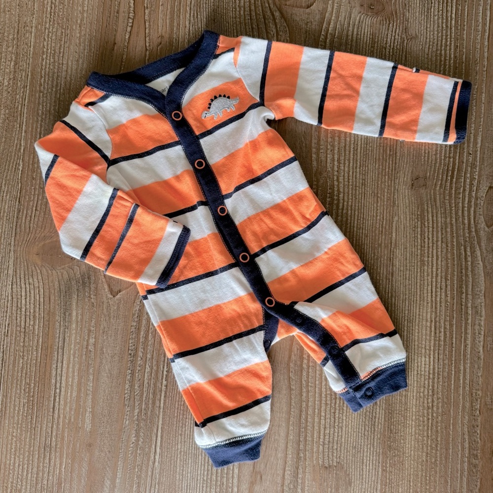 Carter’s Orange Stripe Snap Up Footless Cotton Sleep & Play Onesie | NB